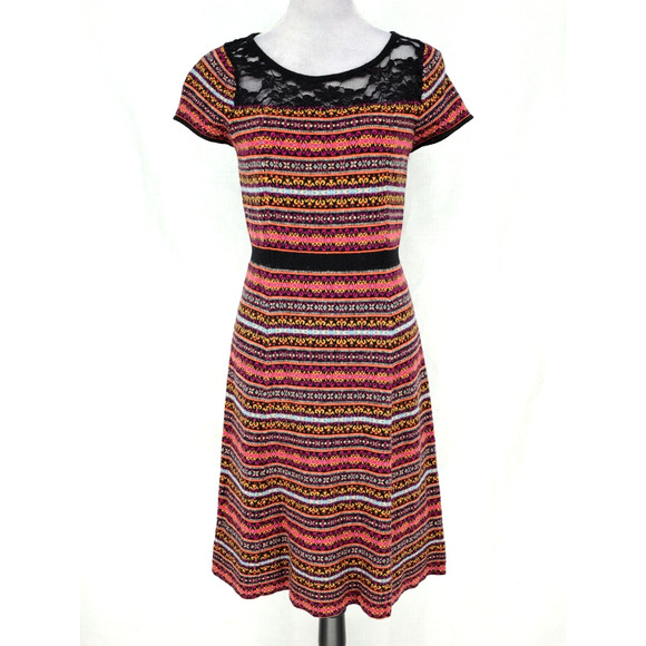 Sparrow Sweater Dress Womens Medium Black Orange Stripe Knit Lace Anthropologie - Picture 1 of 14